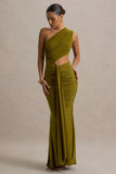 Beline Green One Shoulder Cut Out Maxi Dress With Drape