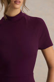 Alea Burgundy High Neck Short Sleeve Maxi Dress
