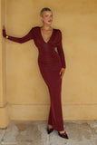 Hayden Long Sleeve Plunge Maxi Dress Wine