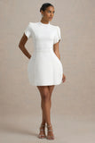 Carabella White High Neck Short Sleeve Mini Dress