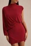 Zelda Red High Neck Mini Dress With One Long Sleeve And Twisted Detail