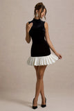 Baxter Black White Velvet Mini Dress With Satin Ruffle Trim