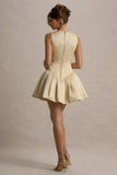 Bramble Ivory Satin Square Neck Puffball Mini Dress