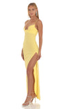 Crepe Rhinestone Corset Maxi Dress in Yellow