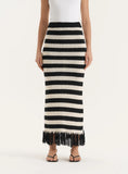 Striped Knitted Tassel Trim Maxi Skirt