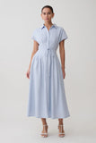 Aysha Buttoned Linen Midi Dress Cornflower Blue