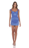 Mesh Ruched Bodycon Dress in Blue