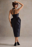 Cosetta Black Halter Neck Midi Dress With Tulip Skirt