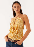 Xander Sequin Halter Top Gold