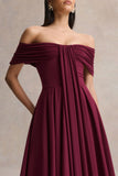 Dearest Burgundy Bardot Neck Midi Dress