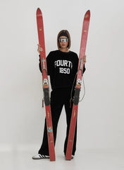 Black Velour Constrast Stripe Wide Leg Jogger