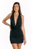 Addison Black Plunging Cowl Neck Mini Dress