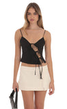 Cutout Ties Satin Top in Black