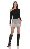 Buttoned Denim Skirt in Washed Grey