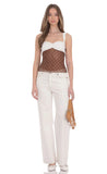 Two Toned Mesh Polka Dot Top in Brown and White