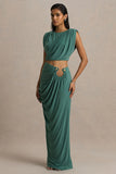 Avaline Green Wrap Maxi Skirt With Ruched Detailing