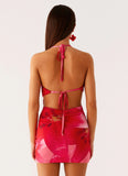 Juicy Fruit Halter Mini Dress Peach Watermelon Flower