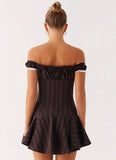 Jumana Off Shoulder Mini Dress Toffee Stripe
