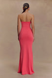 Madison Strapless Slinky Maxi Dress Coral