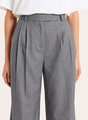 Grey Pinstripe Tailored Wide Leg Trousers