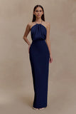 Elina Satin Necklace Maxi Dress Navy