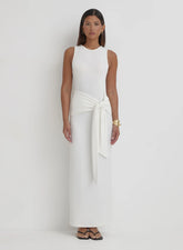 Cream Tie Front Maxi Dress