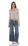 Knit Cinch Drawstring Top in Grey