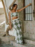 Green Crochet Knit Maxi Skirt