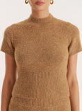Camel Knitted Ribbed Waistband Crop Top