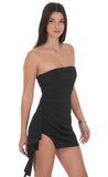 Strapless Ruched Tassel Dress in Black