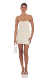 Textured Floral Strapless Dress in Cream