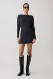 Thao Long Sleeve Gathered Mini Dress Dark Charcoal