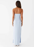 Esra Linen Strapless Maxi Dress Blue