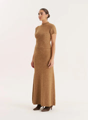 Camel Knitted A Line Maxi Skirt