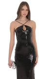 Sequin Keyhole Maxi Dress in Black