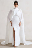 Saint Cream Fishtail Split Maxi Dress With Chiffon Cape