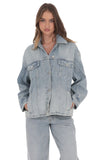 Oversized Belted Denim Jacket in Light Blue