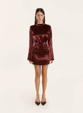 Dark Red Satin High Neck Mini Dress