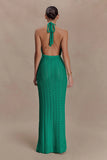 Deeliah Halterneck Crochet Maxi Dress Emerald