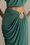 Avaline Green Wrap Maxi Skirt With Ruched Detailing