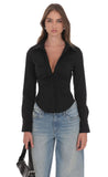 Ruched Button Up Shirt in Black