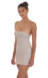 Glitter Strapless Bodycon Dress in Taupe