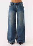 Neo Low Rise Wide Leg Denim Jeans Vintage Blue Bleach Wash