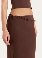 Chocolate Brown Jersey Twist Detail Maxi Skirt