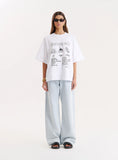 White Breakfast Illustration Oversized T Shirt