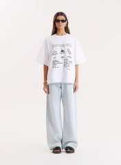 White Breakfast Illustration Oversized T Shirt