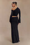 Ainsley Asymmetrical Maxi Skirt With Floral Hardware Black