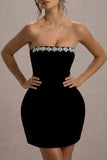 Naia Black Velvet Embellished Bandeau Mini Dress