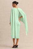 Luxalyn Green Round Neck Midi Dress With Cape Detail