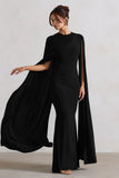Magdelena Black Asymmetric Cape Maxi Dress